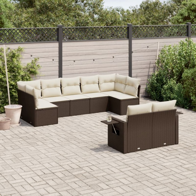 vidaXL Set de sofás de jardín 9 pzas y cojines ratán sintético marrón vidaXL Set de sofás de jardín 9 pzas y cojines ratán sintético marrón