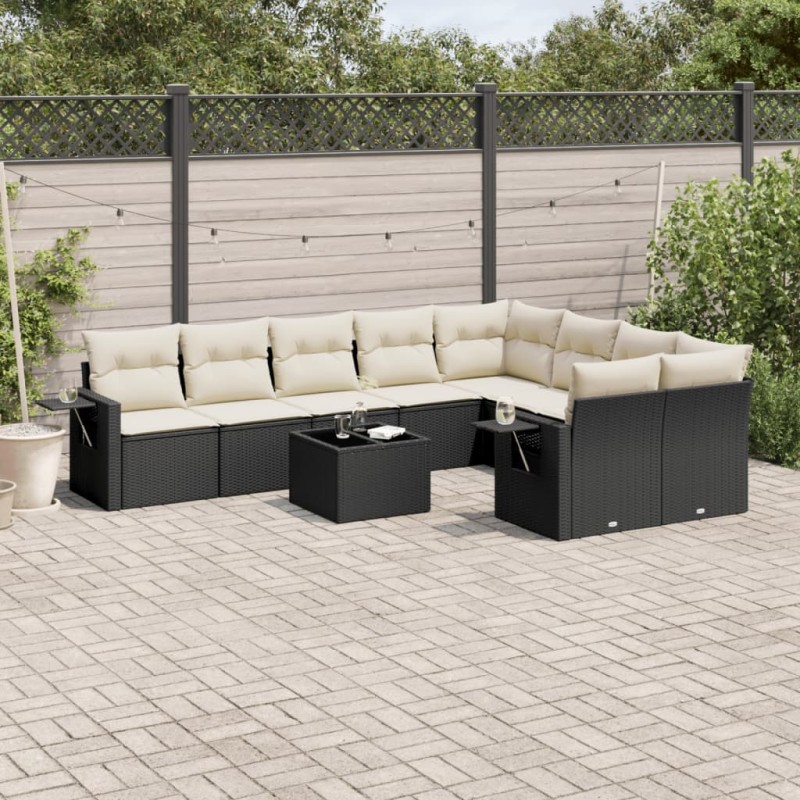 vidaXL Set de sofás de jardín 10 pzas cojines ratán sintético negro vidaXL Set de sofás de jardín 10 pzas cojines ratán sintético negro