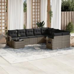 vidaXL Set de sofás de jardín 10 pzas con cojines ratán sintético gris