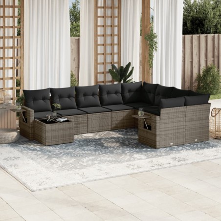 vidaXL Set de sofás de jardín 10 pzas con cojines ratán sintético gris