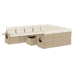 vidaXL Set de sofás de jardín 11pzas con cojines ratán sintético beige