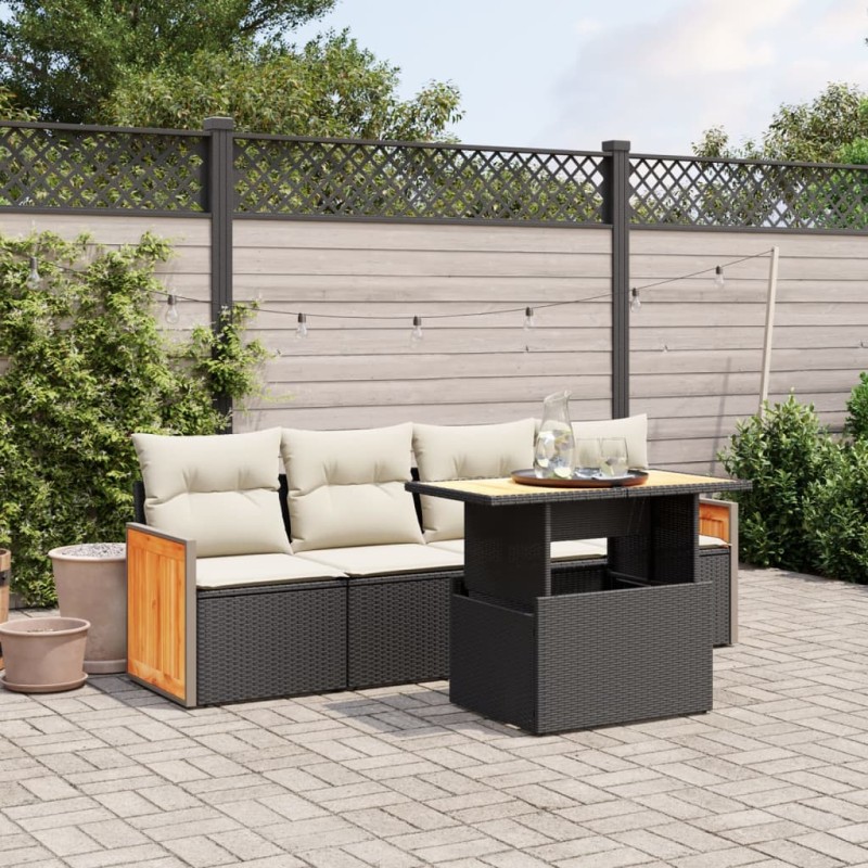 vidaXL Set de muebles de jardín 5 pzas y cojines ratán sintético negro vidaXL Set de muebles de jardín 5 pzas y cojines ratán sintético negro