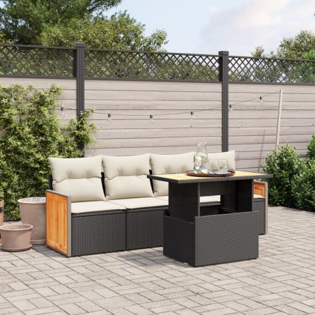 vidaXL Set de muebles de jardín 5 pzas y cojines ratán sintético negro