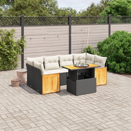vidaXL Set de comedor de jardín 7 pzas y cojines ratán sintético negro