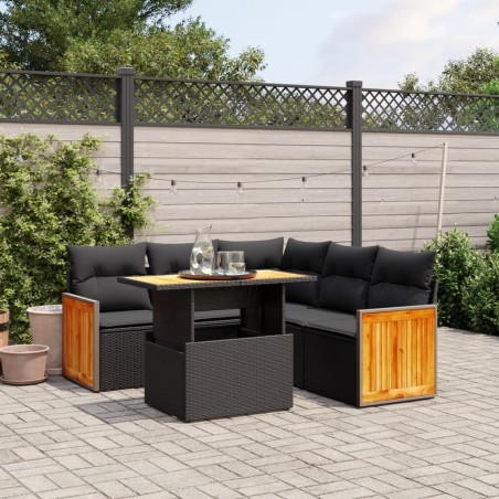 vidaXL Set de sofás de jardín 6 piezas y cojines ratán sintético negro
