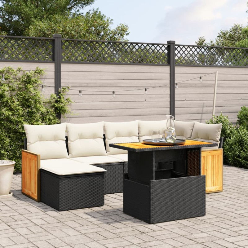 vidaXL Set de comedor de jardín 7 pzas y cojines ratán sintético negro vidaXL Set de comedor de jardín 7 pzas y cojines ratán sintético negro