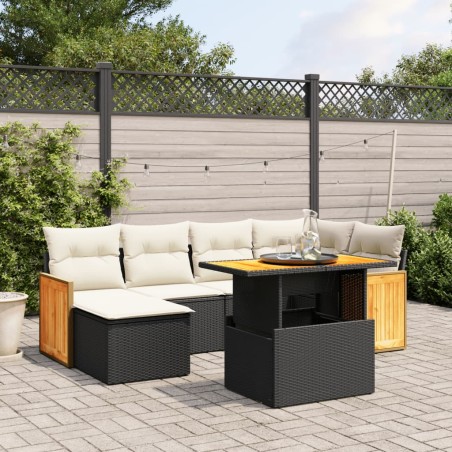 vidaXL Set de comedor de jardín 7 pzas y cojines ratán sintético negro