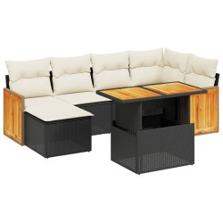 vidaXL Set de comedor de jardín 7 pzas y cojines ratán sintético negro