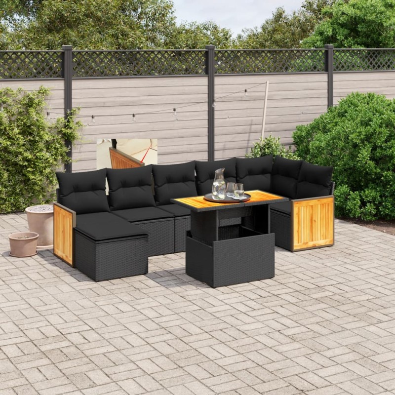 vidaXL Set de sofás de jardín 8 piezas y cojines ratán sintético negro vidaXL Set de sofás de jardín 8 piezas y cojines ratán sintético negro