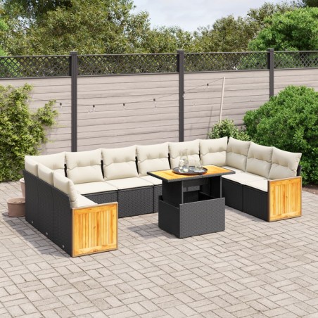 vidaXL Set de sofás de jardín 11 pzas y cojines ratán sintético negro