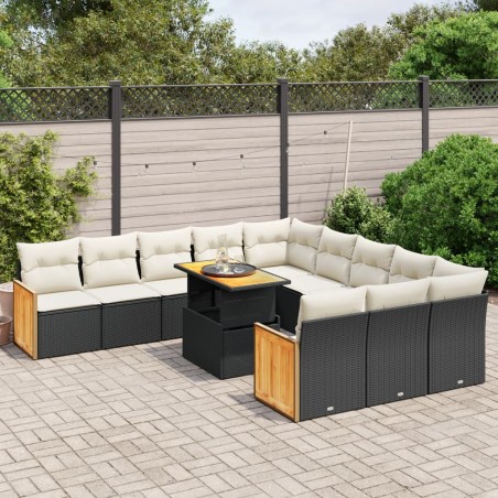 vidaXL Set de sofás de jardín 11 pzas y cojines ratán sintético negro