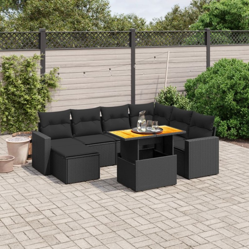 vidaXL Set de sofás de jardín 8 piezas y cojines ratán sintético negro vidaXL Set de sofás de jardín 8 piezas y cojines ratán sintético negro