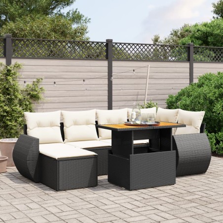 vidaXL Set de comedor de jardín 7 pzas y cojines ratán sintético negro