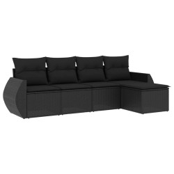 vidaXL Set de muebles de jardín 5 pzas y cojines ratán sintético negro