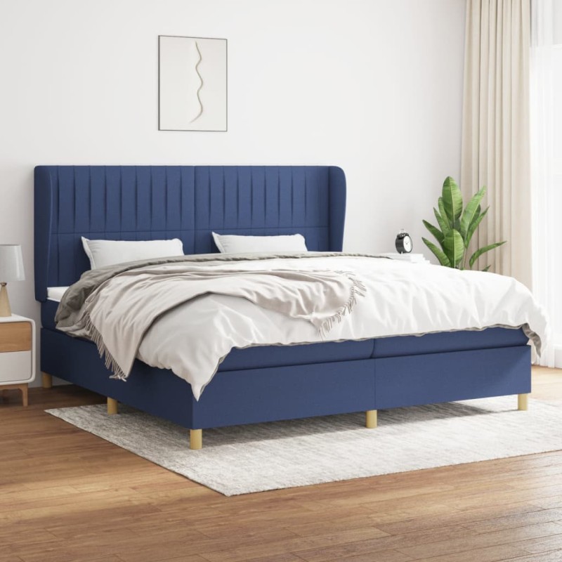 vidaXL Cama box spring con colchón tela azul 200x200 cm vidaXL Cama box spring con colchón tela azul 200x200 cm