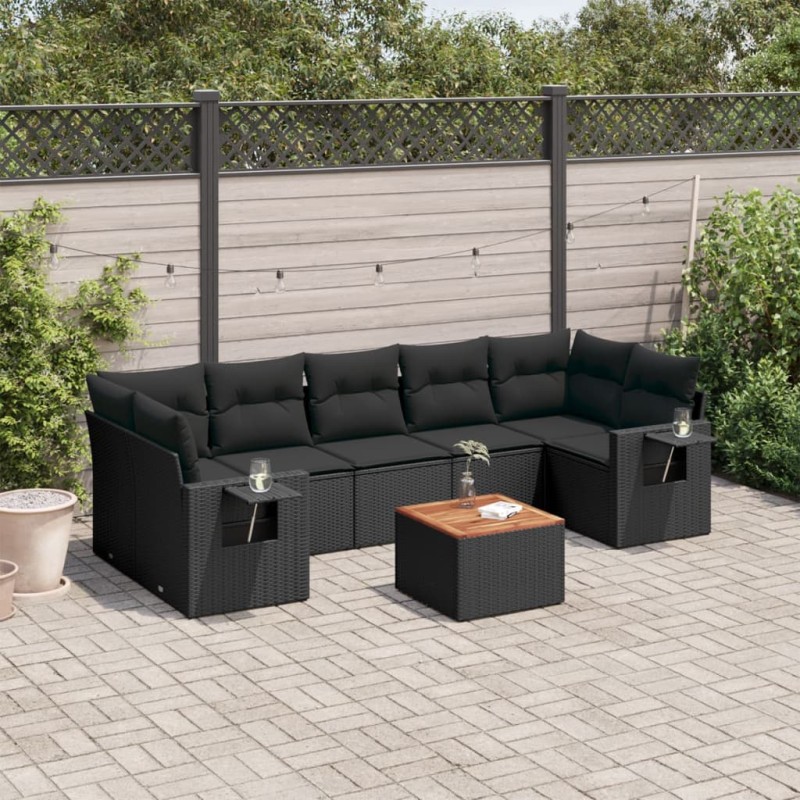 vidaXL Set de sofás de jardín 8 piezas y cojines ratán sintético negro vidaXL Set de sofás de jardín 8 piezas y cojines ratán sintético negro