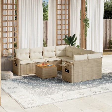 vidaXL Set de sofás de jardín 9 pzas con cojines ratán sintético beige