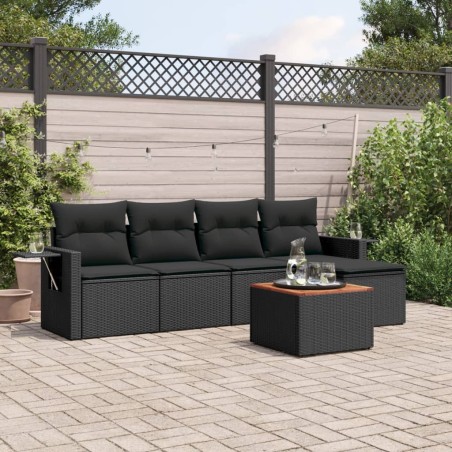 vidaXL Set de sofás de jardín 6 piezas y cojines ratán sintético negro