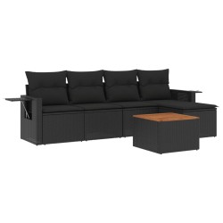 vidaXL Set de sofás de jardín 6 piezas y cojines ratán sintético negro