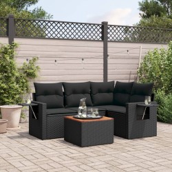 vidaXL Set de muebles de jardín 5 pzas y cojines ratán sintético negro