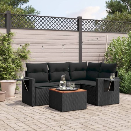 vidaXL Set de muebles de jardín 5 pzas y cojines ratán sintético negro