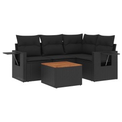 vidaXL Set de muebles de jardín 5 pzas y cojines ratán sintético negro