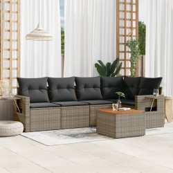 vidaXL Set de muebles de jardín 6 pzas y cojines ratán sintético gris