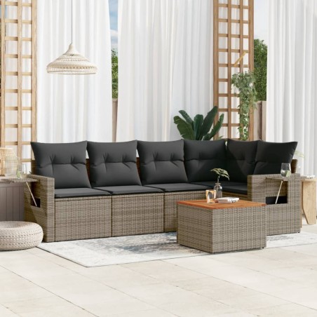 vidaXL Set de muebles de jardín 6 pzas y cojines ratán sintético gris
