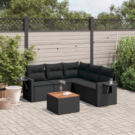 vidaXL Set de sofás de jardín 6 piezas y cojines ratán sintético negro