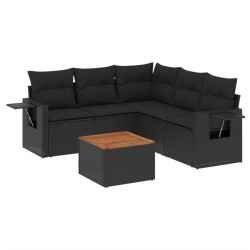 vidaXL Set de sofás de jardín 6 piezas y cojines ratán sintético negro