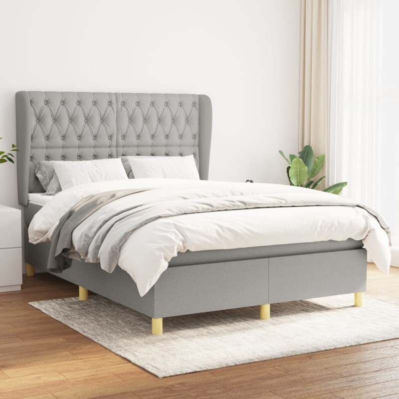 vidaXL Cama box spring con colchón tela gris claro 140x190 cm