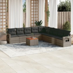 vidaXL Set de sofás de jardín 10 pzas con cojines ratán sintético gris