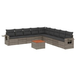 vidaXL Set de sofás de jardín 10 pzas con cojines ratán sintético gris