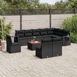 vidaXL Set de sofás de jardín 11 pzas y cojines ratán sintético negro