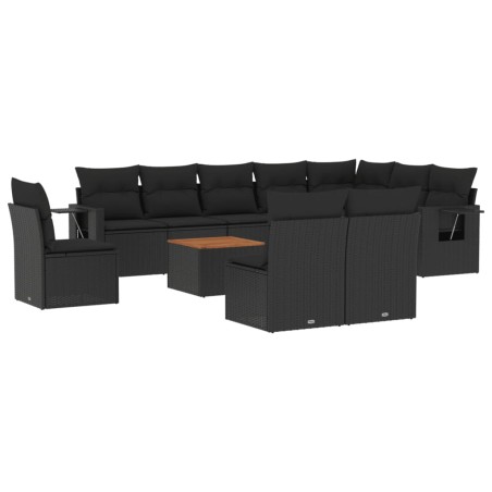 vidaXL Set de sofás de jardín 11 pzas y cojines ratán sintético negro