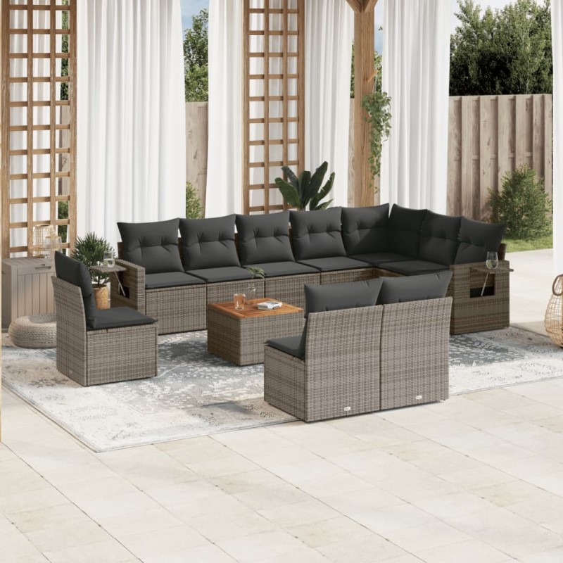 vidaXL Set de sofás de jardín 11 pzas y cojines ratán sintético gris vidaXL Set de sofás de jardín 11 pzas y cojines ratán sintético gris