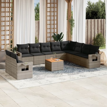 vidaXL Set de sofás de jardín 11 pzas y cojines ratán sintético gris