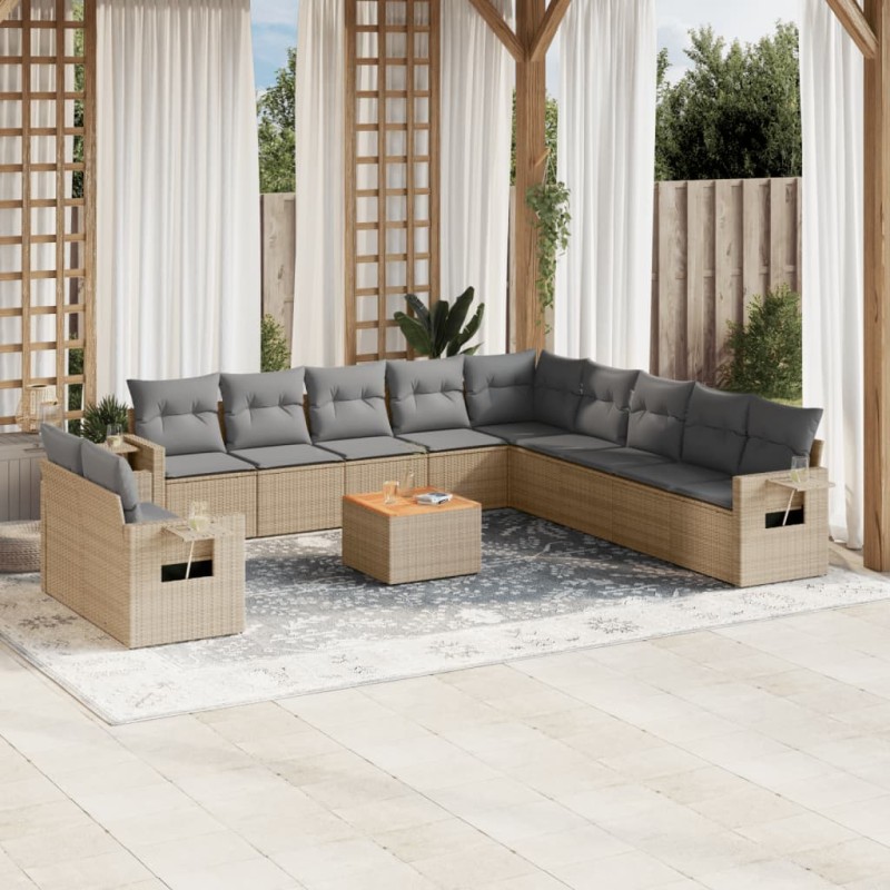 vidaXL Set de sofás de jardín 12 pzas y cojines ratán sintético marrón vidaXL Set de sofás de jardín 12 pzas y cojines ratán sintético marrón