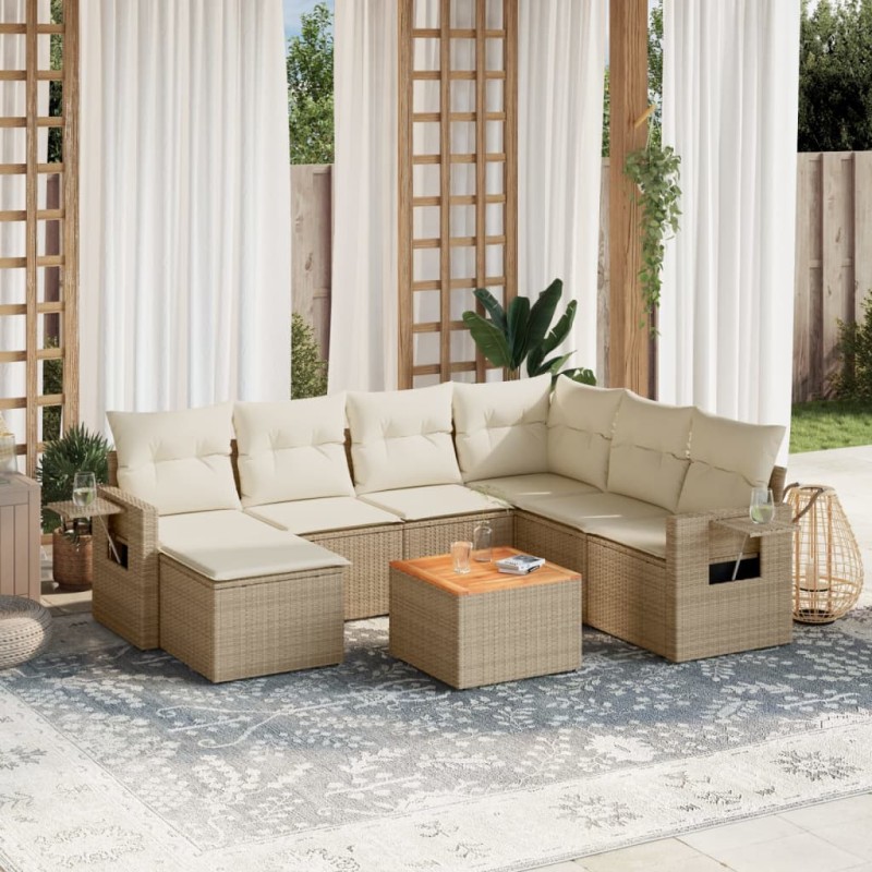 vidaXL Juego de sofás de jardín con cojines beige 8 pzas ratán PE vidaXL Juego de sofás de jardín con cojines beige 8 pzas ratán PE