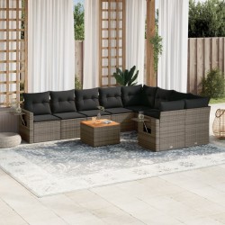 vidaXL Set de sofás de jardín 10 pzas con cojines ratán sintético gris