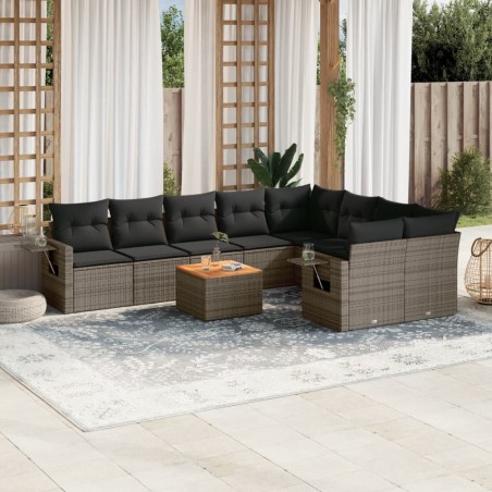 vidaXL Set de sofás de jardín 10 pzas con cojines ratán sintético gris