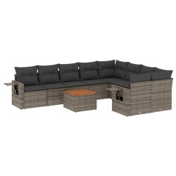 vidaXL Set de sofás de jardín 10 pzas con cojines ratán sintético gris