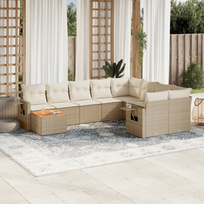 vidaXL Juego de sofás jardín con cojines beige 10 pzas ratán sintético vidaXL Juego de sofás jardín con cojines beige 10 pzas ratán sintético