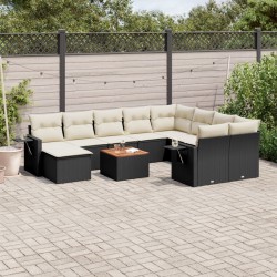 vidaXL Set de sofás de jardín 11 pzas y cojines ratán sintético negro