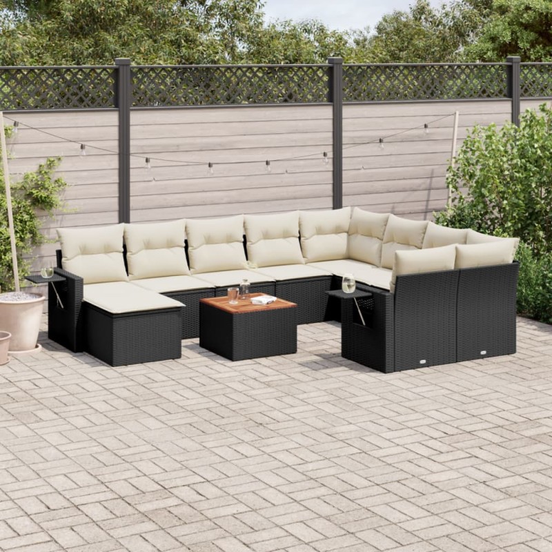 vidaXL Set de sofás de jardín 11 pzas y cojines ratán sintético negro vidaXL Set de sofás de jardín 11 pzas y cojines ratán sintético negro
