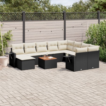 vidaXL Set de sofás de jardín 11 pzas y cojines ratán sintético negro