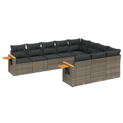 vidaXL Set de sofás de jardín 10 pzas con cojines ratán sintético gris