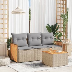 vidaXL Juego de sofás jardín con cojines 4 pzas ratán sintético beige