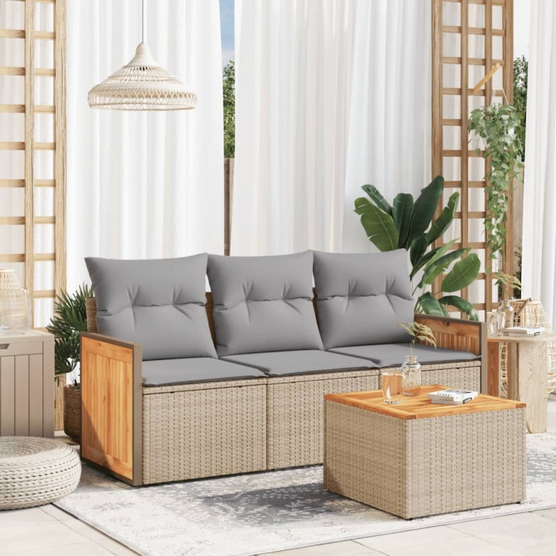 vidaXL Juego de sofás jardín con cojines 4 pzas ratán sintético beige vidaXL Juego de sofás jardín con cojines 4 pzas ratán sintético beige
