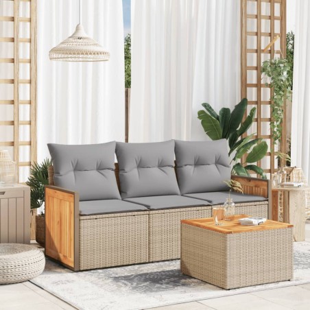 vidaXL Juego de sofás jardín con cojines 4 pzas ratán sintético beige